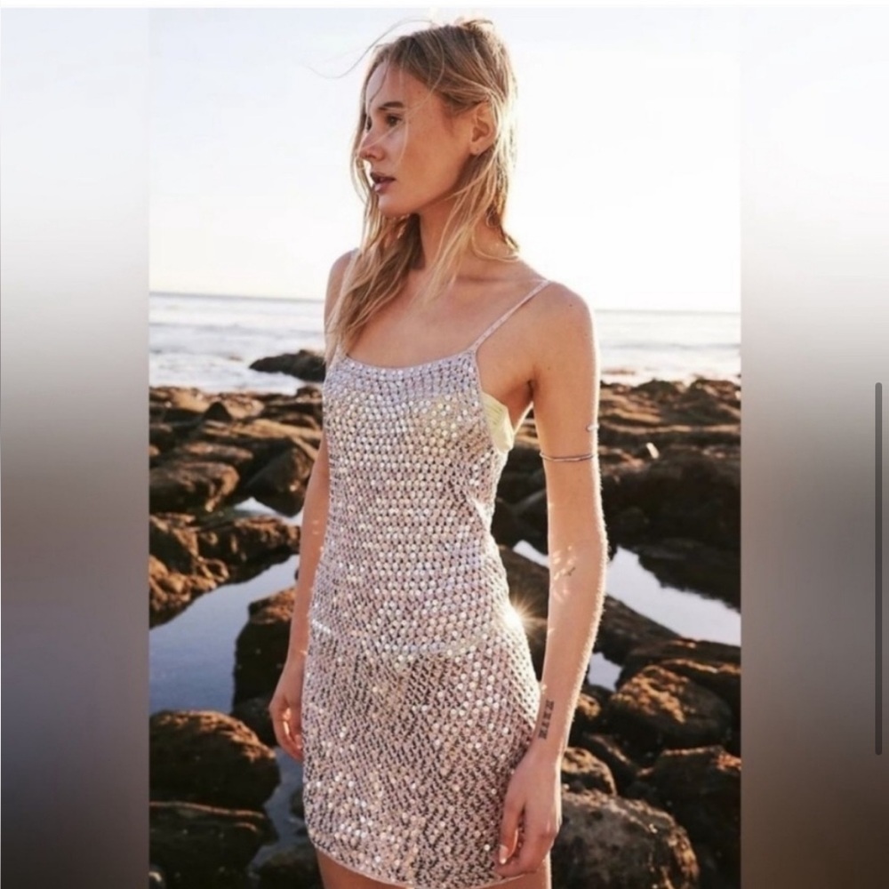 Free People FLOOK Silver Sequin Mini Dress